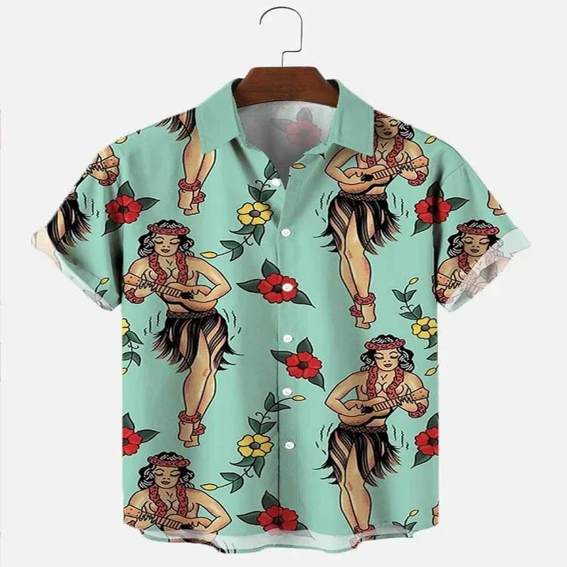 Aloha Girl Print Hawaiian Shirt 3D Printed Hawaiian Shirt for Men and Women Casual Shirt Unisex