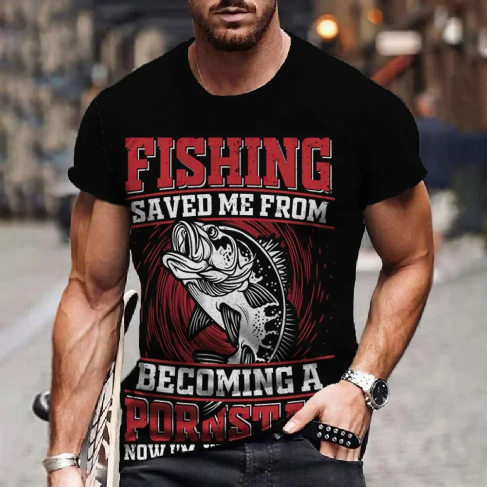 

Vintage Fishing 3D Shirt Men's Short Sleeve Fish Pattern Clothing O Collar Oversized Clothing Men's Shirt Casual T-shirt