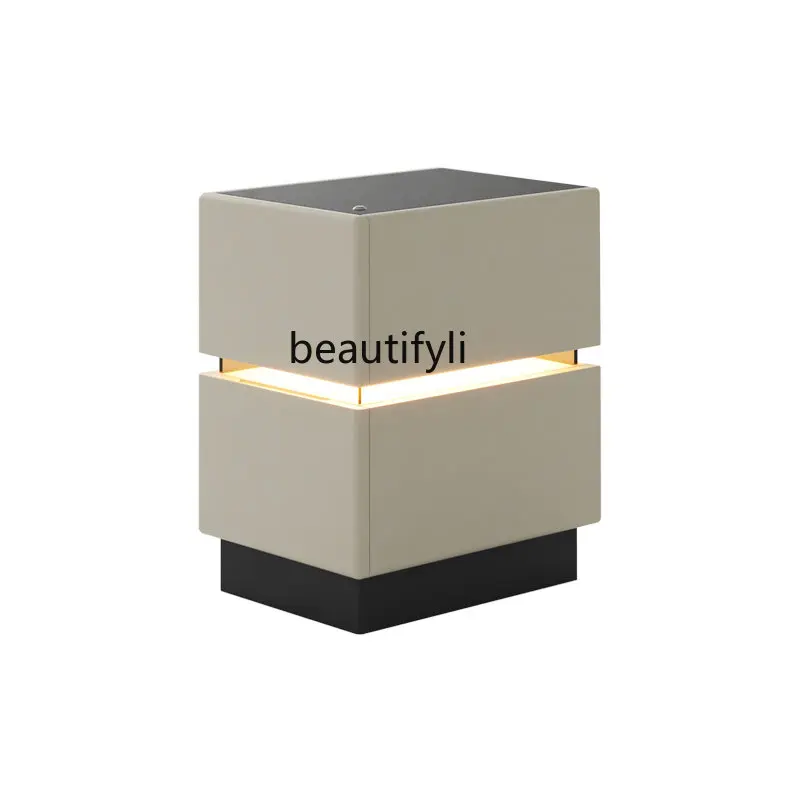

Extremely Narrow Bedside Table Simple Modern Light Luxury Multi-Functional Smart Stone Plate Bedside Storage Cabinet