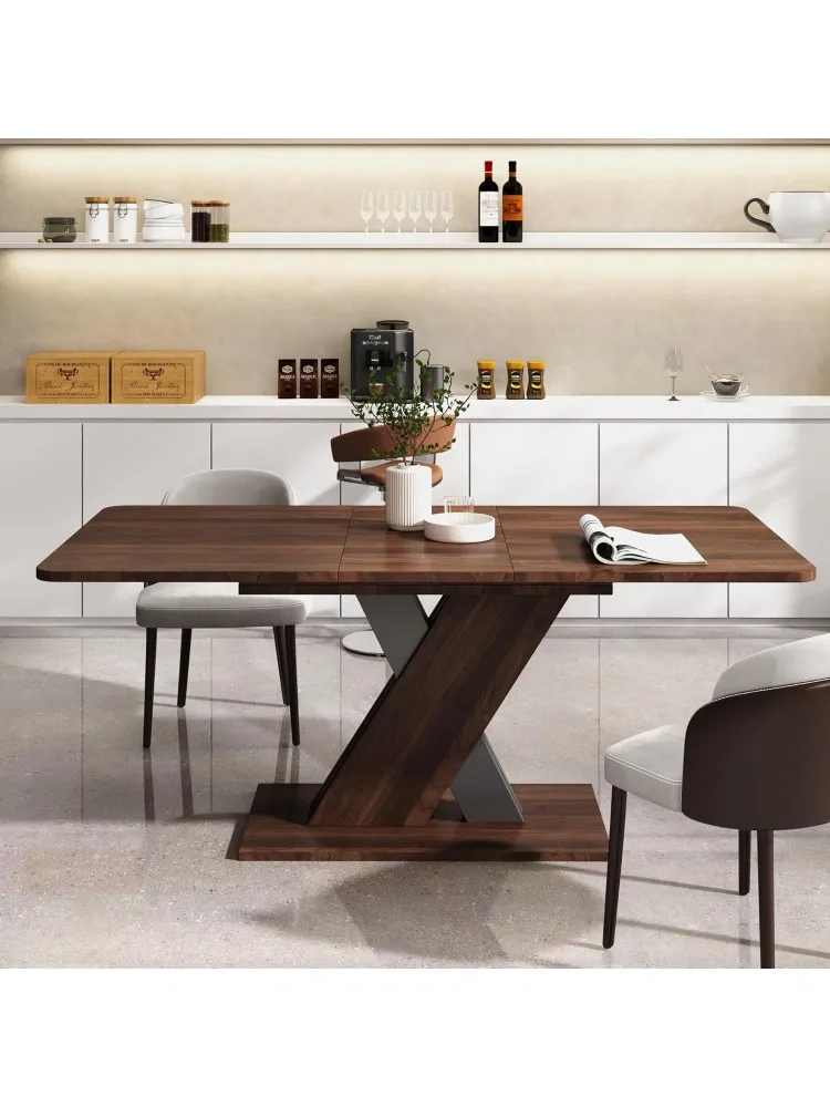 

Выдвижной обеденный стол для 4, 6, 8, 10, прямоугольный кухонный стол-трансформер 55–70,8 дюйма, современный большой удлиненный расширяемый