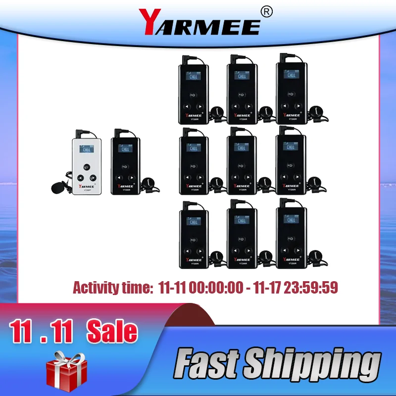 YARMEE Wireless Tour Guide System 1 PCS Audio Transmitter + 5/10 PCS Receiver With Microphone Earphone For Travelling Umrah Hajj