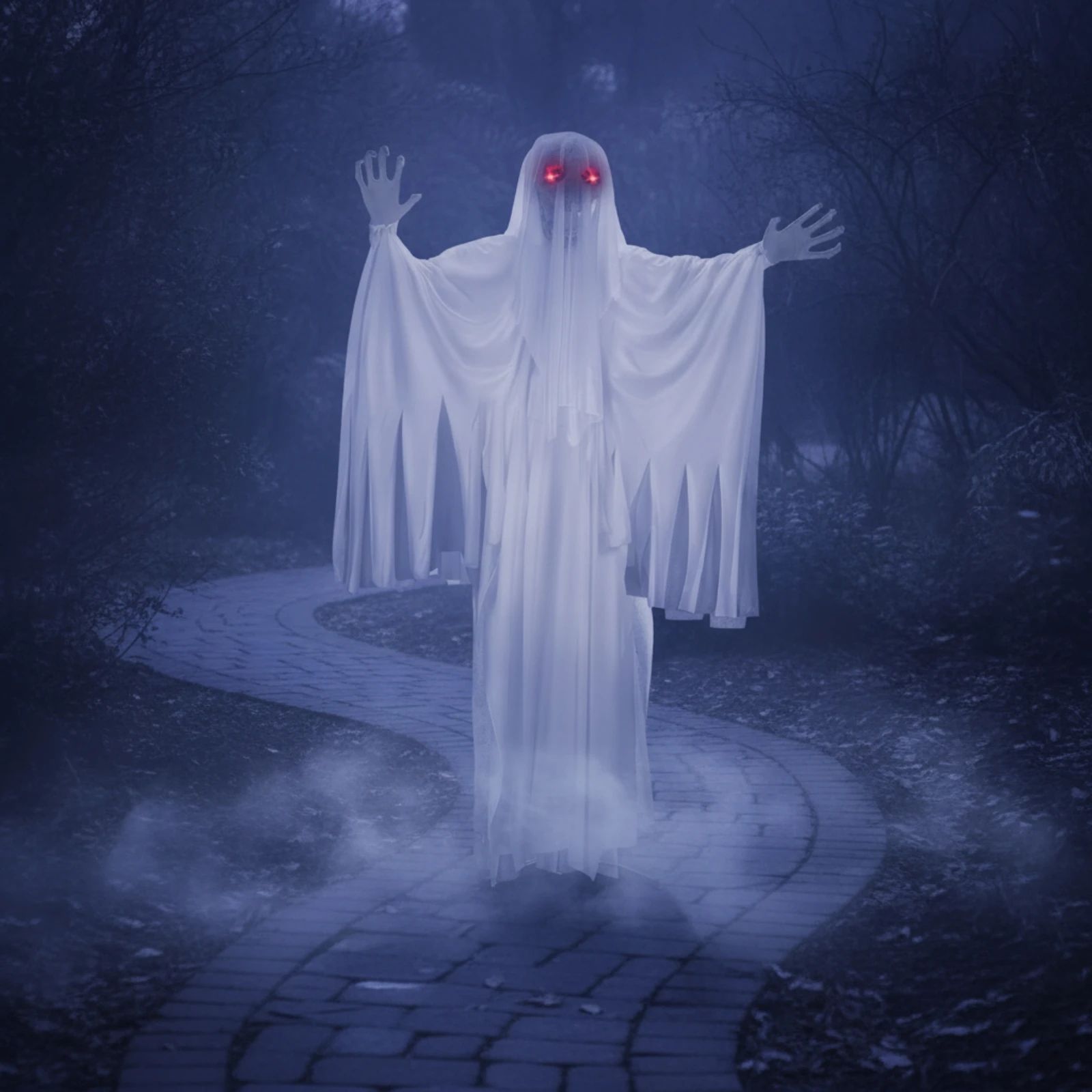 Standing Ghost with Poseable Arms Creepy Ghost Prop with Glowing Eyes Life-Size Indoor for Homeowners, Yard, Porch
