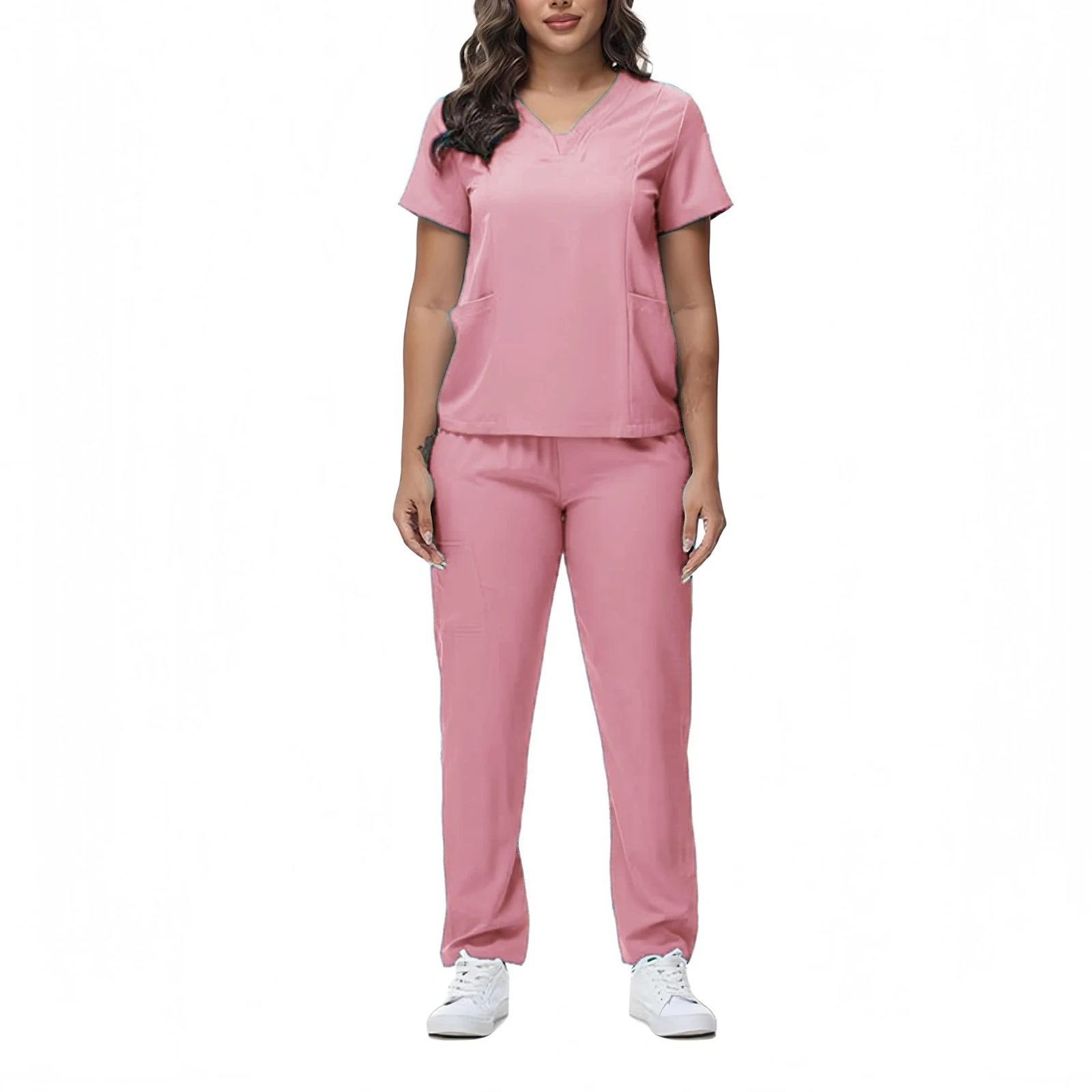 

Женский набор скрабов для медсестры с v-образным вырезом и короткими рукавами, разноцветная медицинская форма с несколькими карманами, модная уютная профессиональная спецодежда