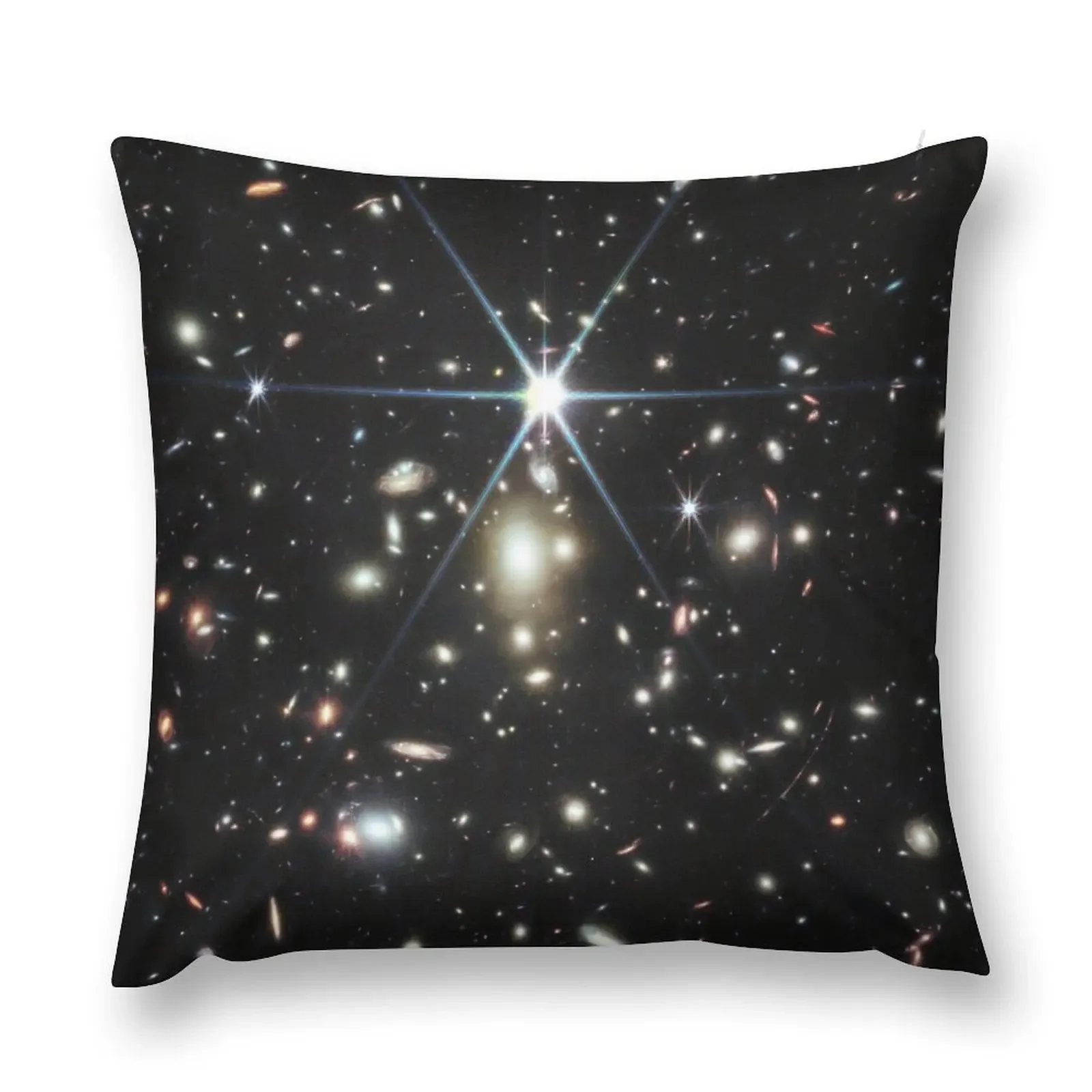 Sunrise Arc, Galaxy cluster with gravitational lensing (James Webb/JWST) — space poster Throw Pillow Sofa Cushion pillow