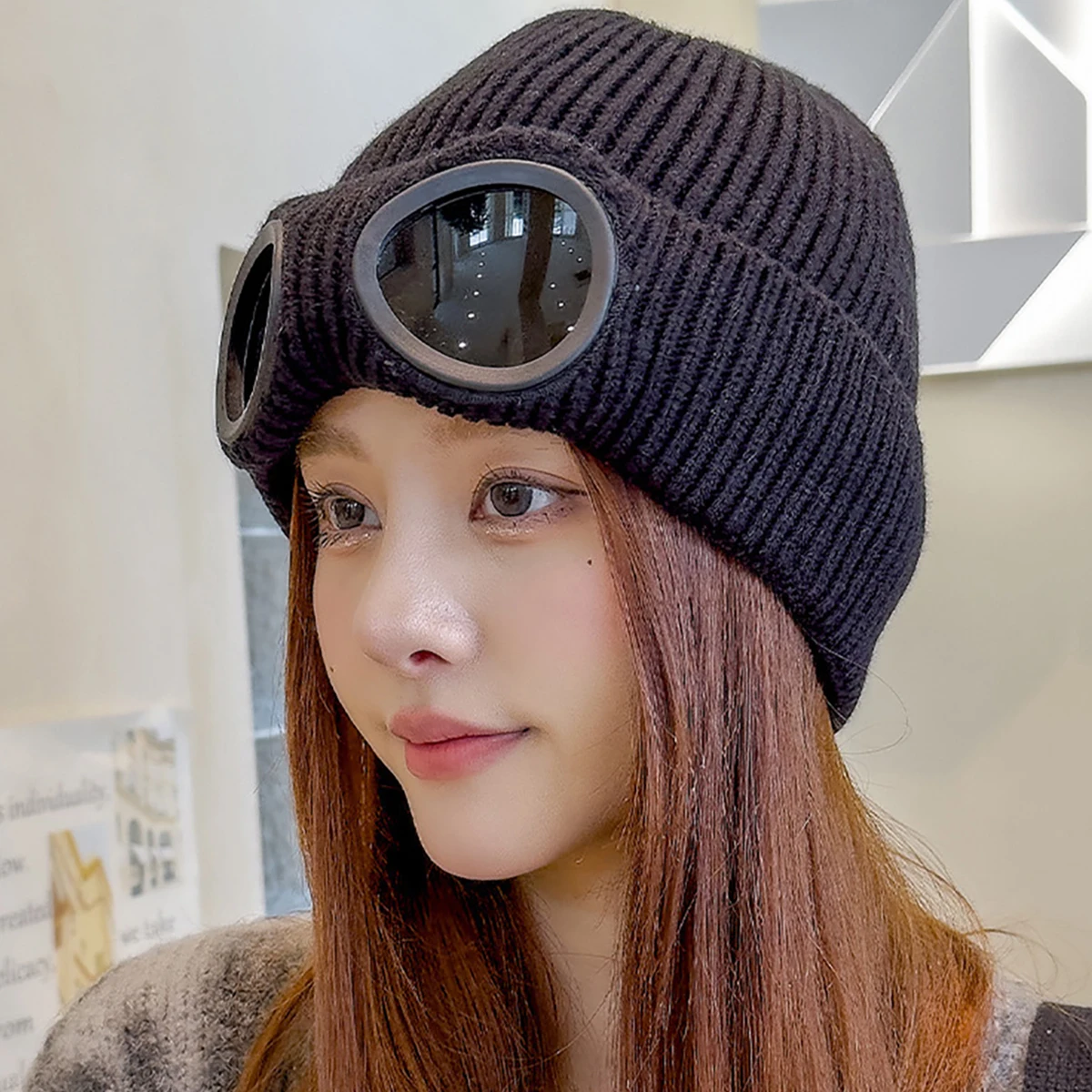Winter Windproof Unisex Men Women Knitted Hat with Goggles Warmer Ski Beanies Soft Warm Anti-slip Ear Protection Garros Caps
