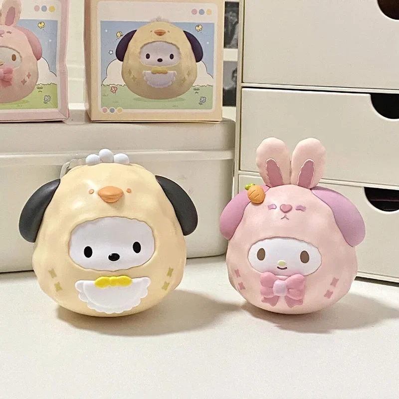 Sanrio Family Small Animal Tumbler Blind Box Toy Kuromi Melody Cinnamoroll Pochacco Mystery Box Ornament Figure Surprise Gifts