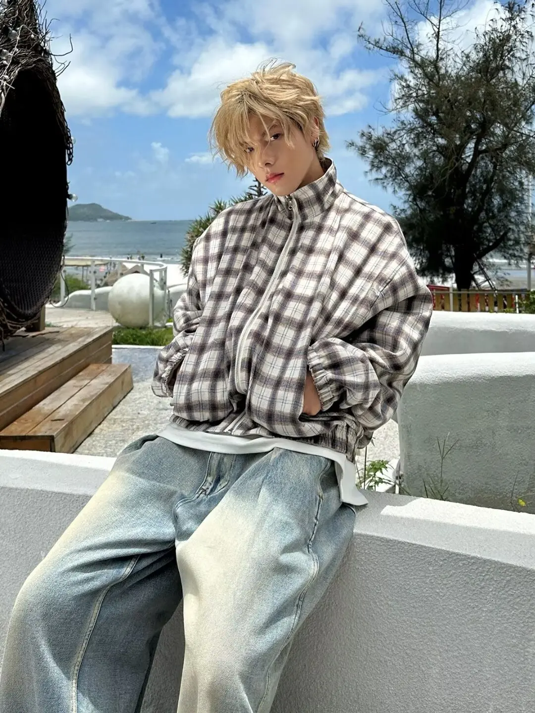 

Американская двусторонняя куртка в стиле ретро с воротником-стойкой, в клетку, свободного кроя, для пар, весна-осень