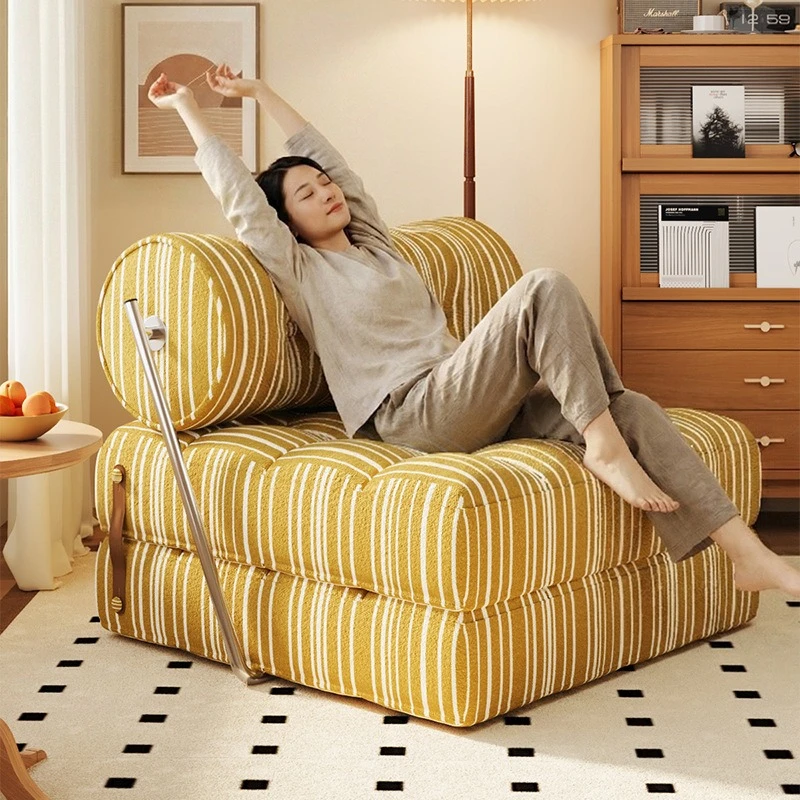 American retro circle yarn Macaron sofa simple striped high backrest cotton and linen reclining chair for sitting and sleeping