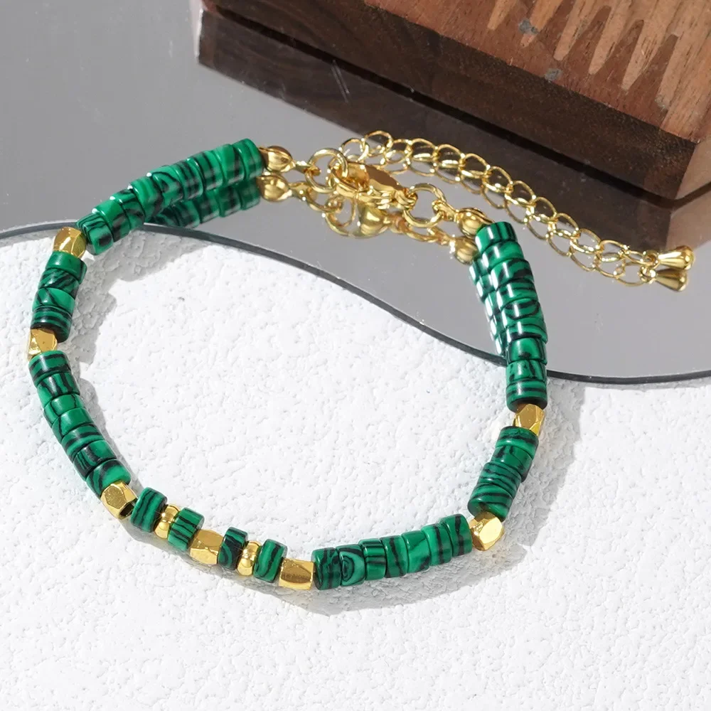 1pc Women's Fashion Bracelet Adjustable Retro Bohemian Style Iron Gallstone Metal Spacer Green Natural Stone Daily Gift giving