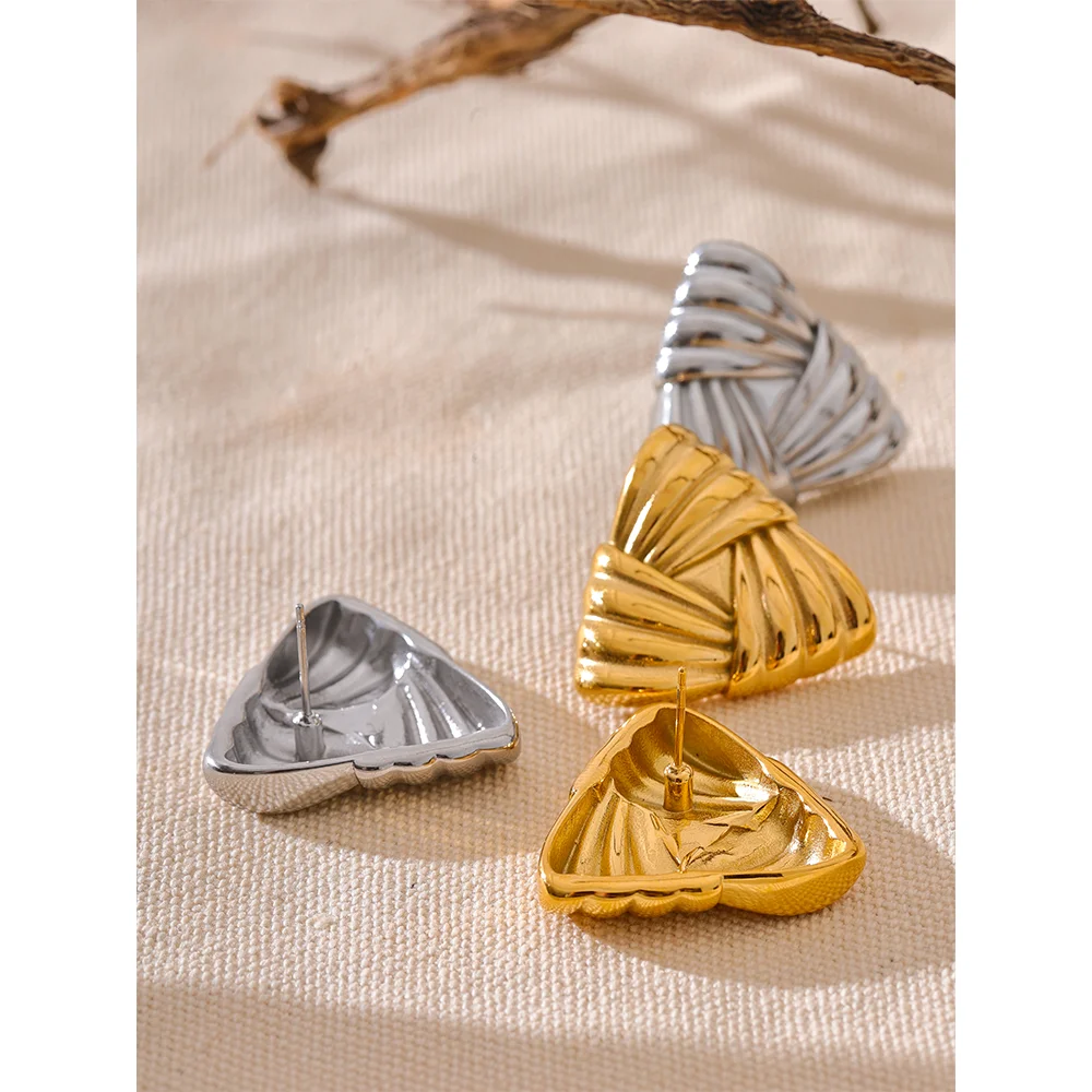 Yhpup-pendientes de tuerca impermeables con textura triangular de acero inoxidable 316l, joyería de moda, gran promoción, venta al por mayor