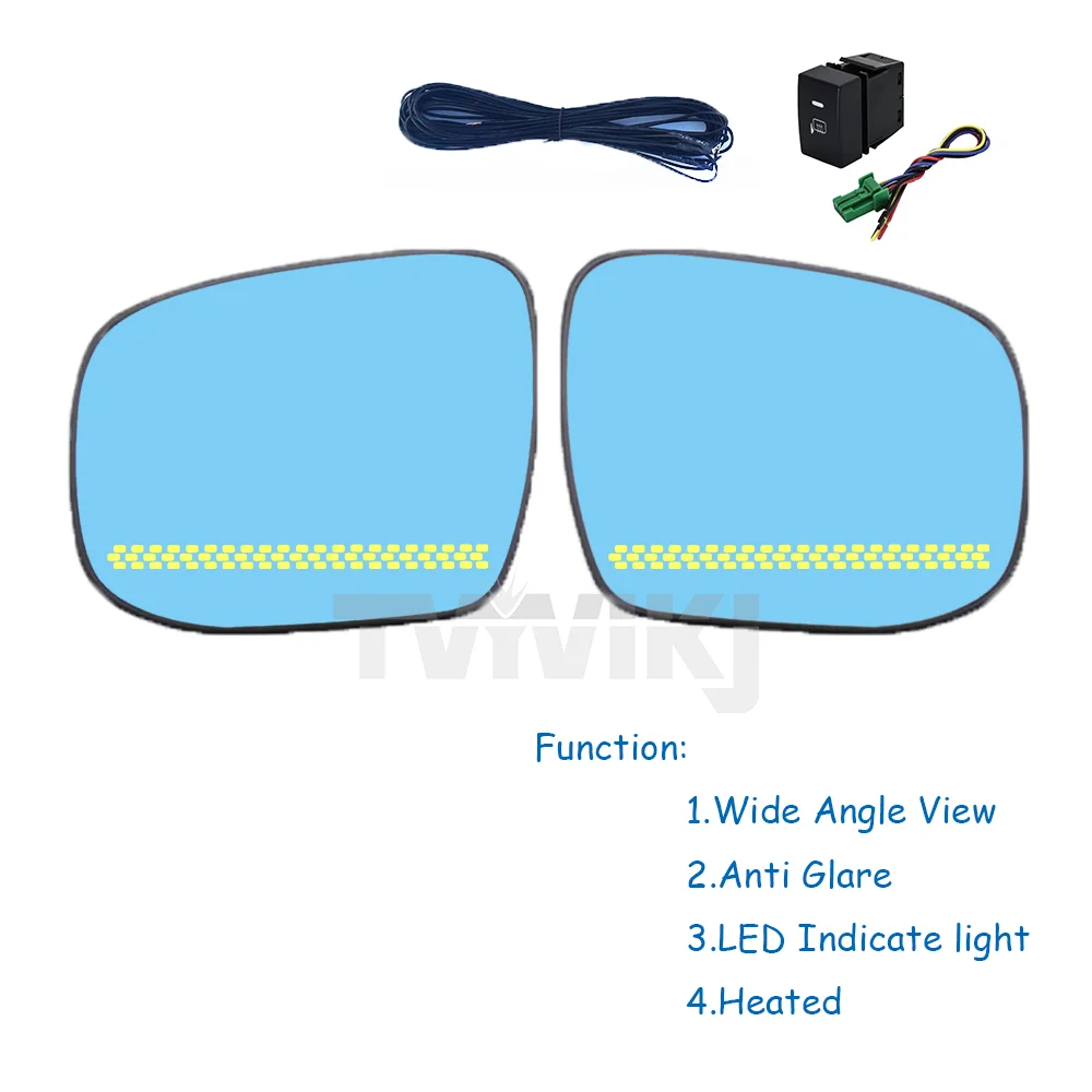 1 pair Side Rearview Mirror Blue Glass Lens with LED indicator For Honda FIT Jazz City BRV 2022-2024 Wide angle view anti glare