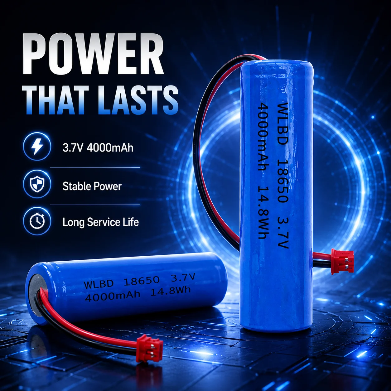 3.7V 18650 Lithium Battery 4000mAh 14.8Wh Rechargeable Li-ion Cell with PH2.0 Connector Wire for LED Light Power Bank Fan DIY
