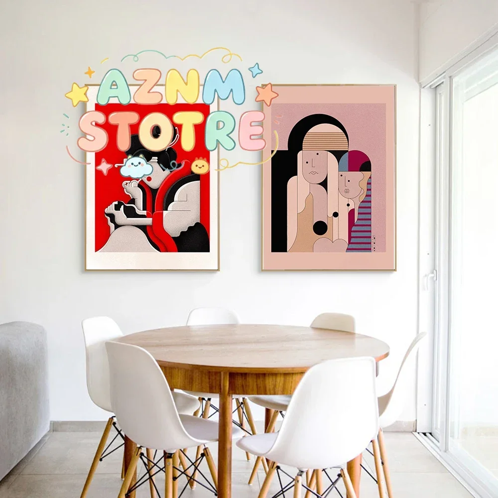 Retro Abstract Mona Lisa Blue Nude Maiden Wall Art Poster Canvas Japanese Vinatge Geometry Makeup Girls Prints Living Room De