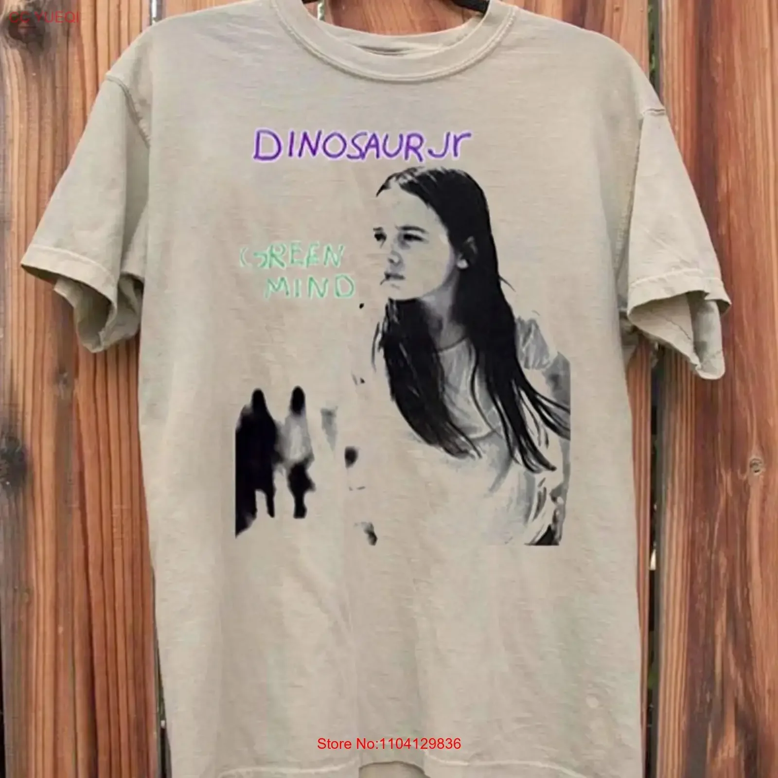 Dinosaur Jr Smoking girl short sleeve sand color shirt KV34465 vintage Washed Comfortable Slightly Casual streetwear graphic