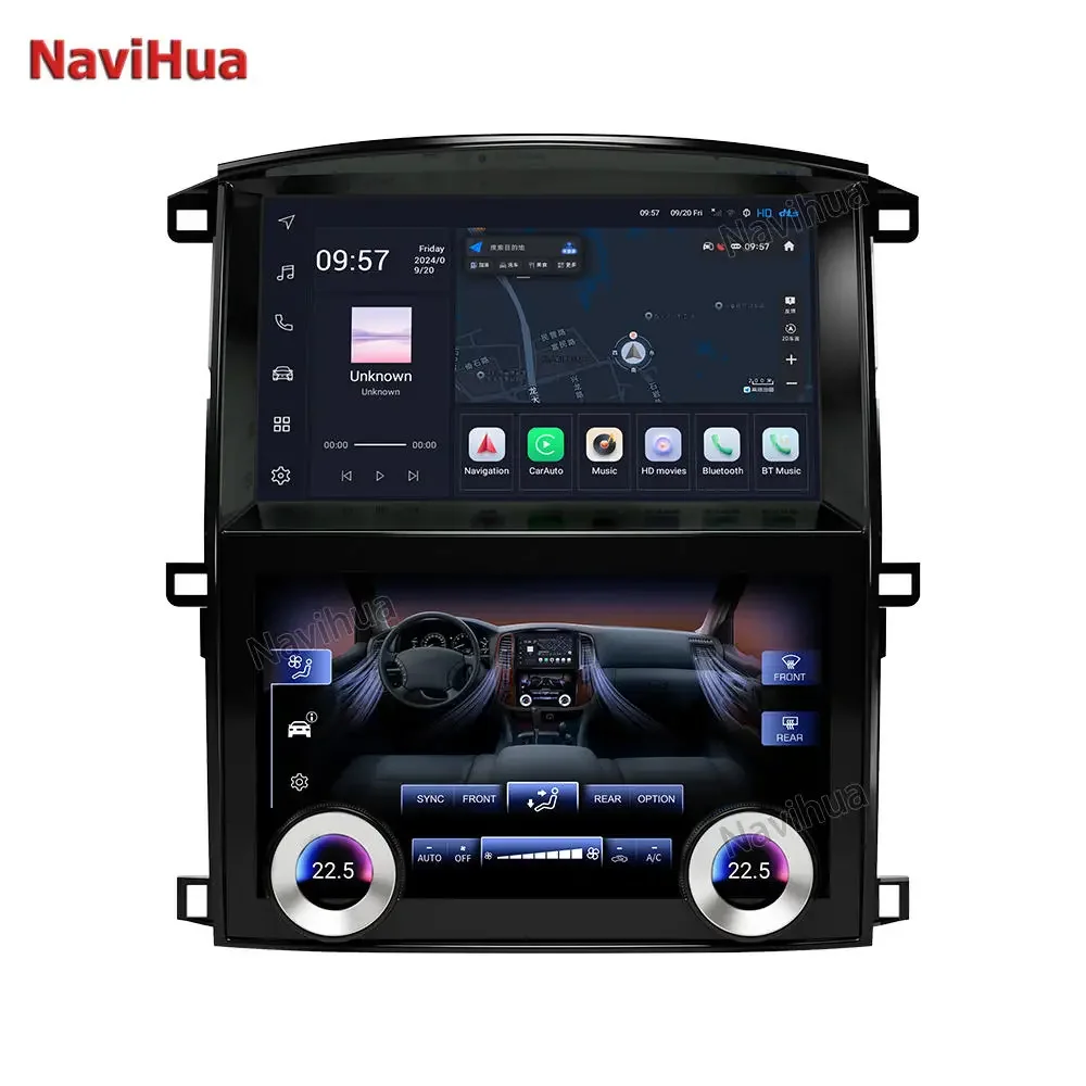 Radio de coche Navihua Android con Control de clima navegación GPS reproductor de DVD Multimedia para Toyota Land Cruiser LC100 Lexus LX470