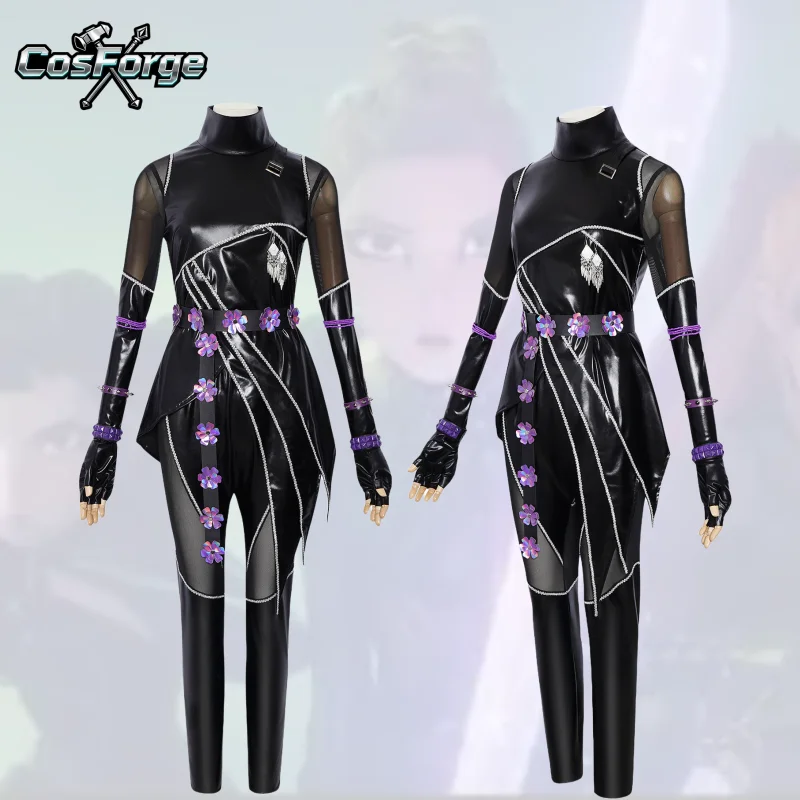 

Kpop Demons Hunters Mira Huntrix Косплей Костюм Черное кожаное боди Хэллоуин Вечеринка ​ ​ Косплей для детей и взрослых Feminino