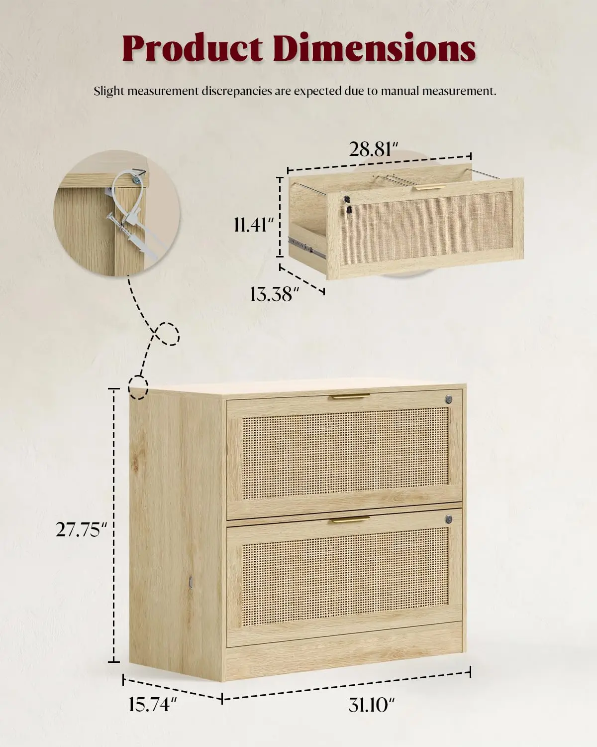 2 Drawer File Cabinet with Lock, Printer Stand Lateral