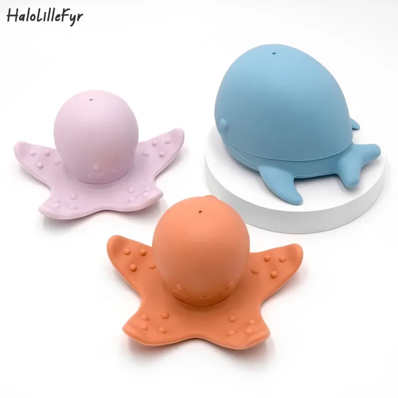 Silicone Baby Animal Whale Bath Toys Set BPA Free Squeeze Spray Water Infant Children's Shower Bathing Toy for Toddler Kids Gift