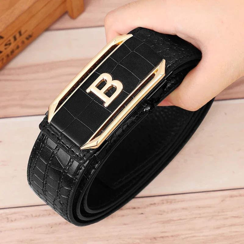 Men's Automatic Buckle Crocodile Pattern Belt - Trendy Design, Ideal for Jeans and Various Outfits, Essential Men's Accessory
