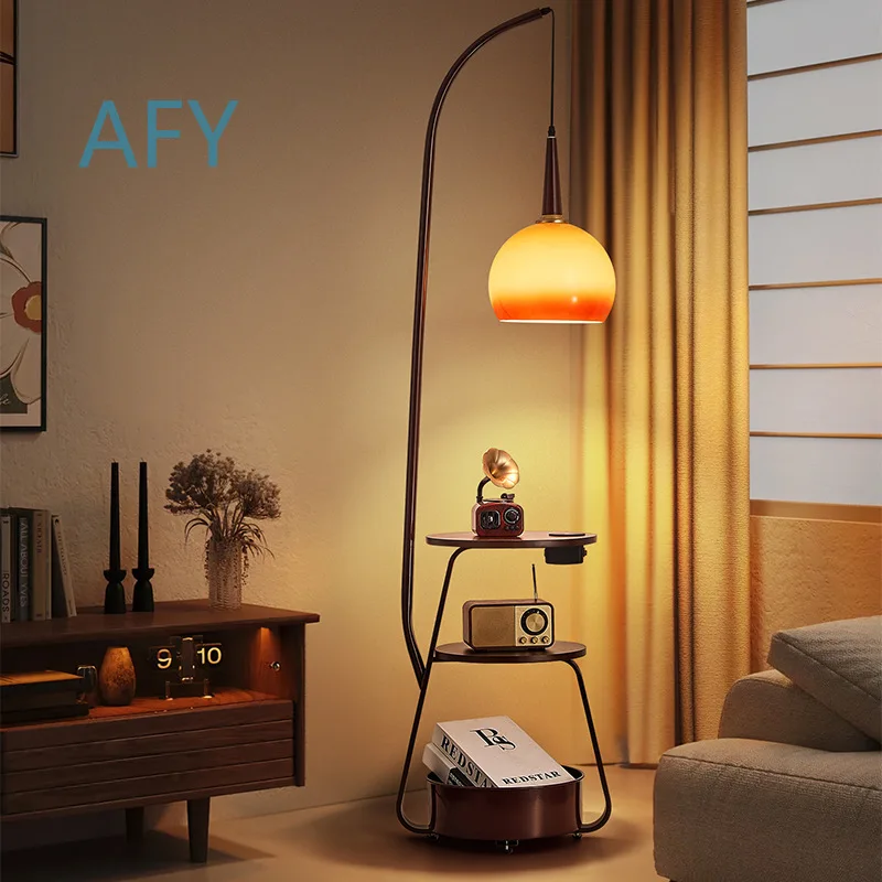 Medieval Fishing Floor Lamp for Home Decor Living Room Bedroom Sofa Side Table Bedside Lamp with Wireless Charging Station