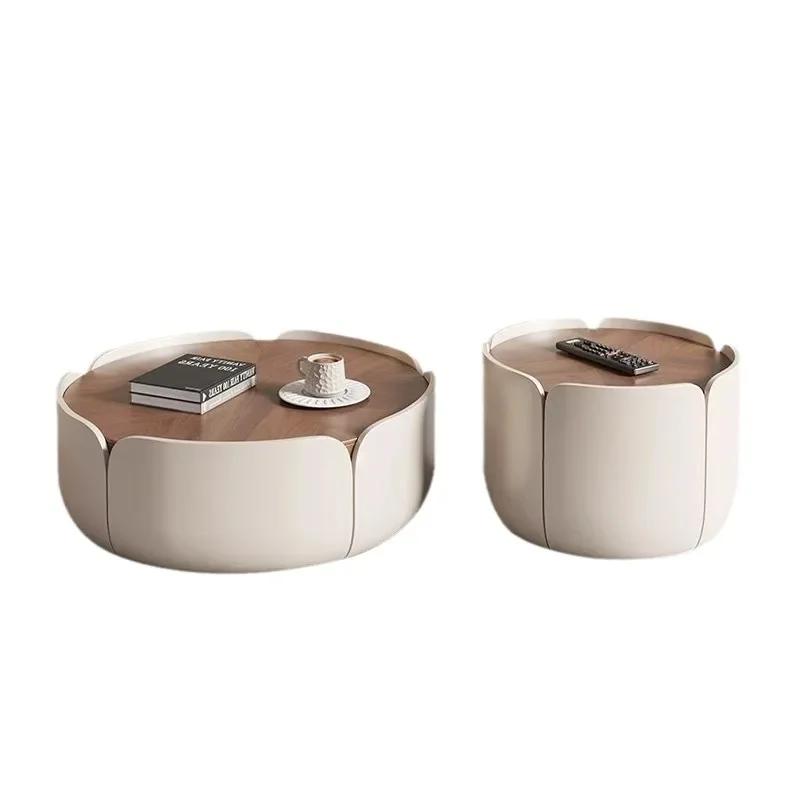 

Coffee table Italian medieval small apartment living room household high-end creative walnut pattern round tea table