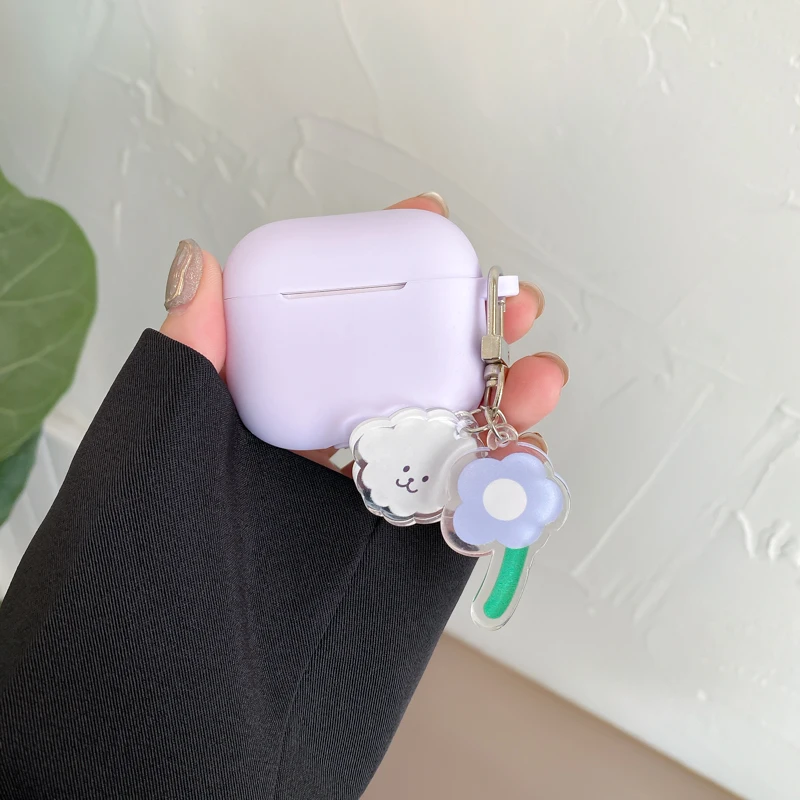 キーホルダー付きデラックスシリコンヘッドセット,Airpods 4, Airpod Pro 2,かわいいクマ,花,3用ケース