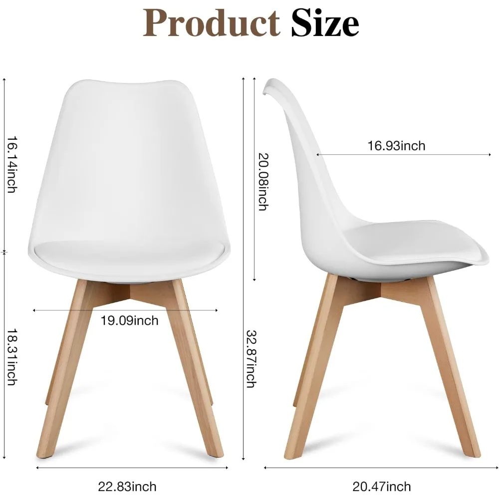 Juego de 4 sillas de comedor modernas de mediados de siglo, con patas de madera y cojín de cuero PU