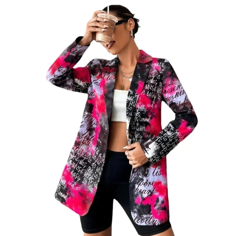 Blazer informal para Mujer, abrigos finos coloridos sin posicionamiento, chaqueta estampada Y2k, Ropa de calle a la moda