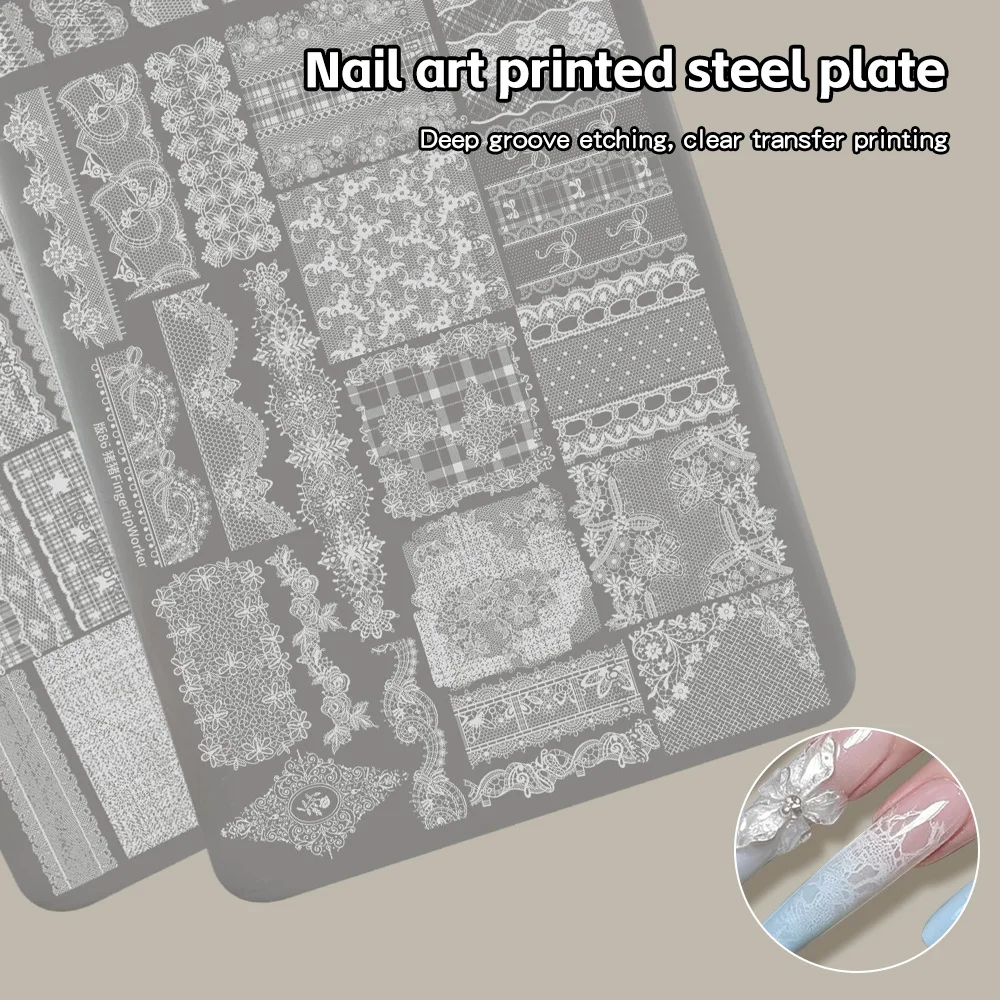Hollow Mesh Print Stainless Steel Nail Stamping Plate Multi-Pattern Lace Nail Art Stamping Plate Lace Flower Nail Transfer Tools