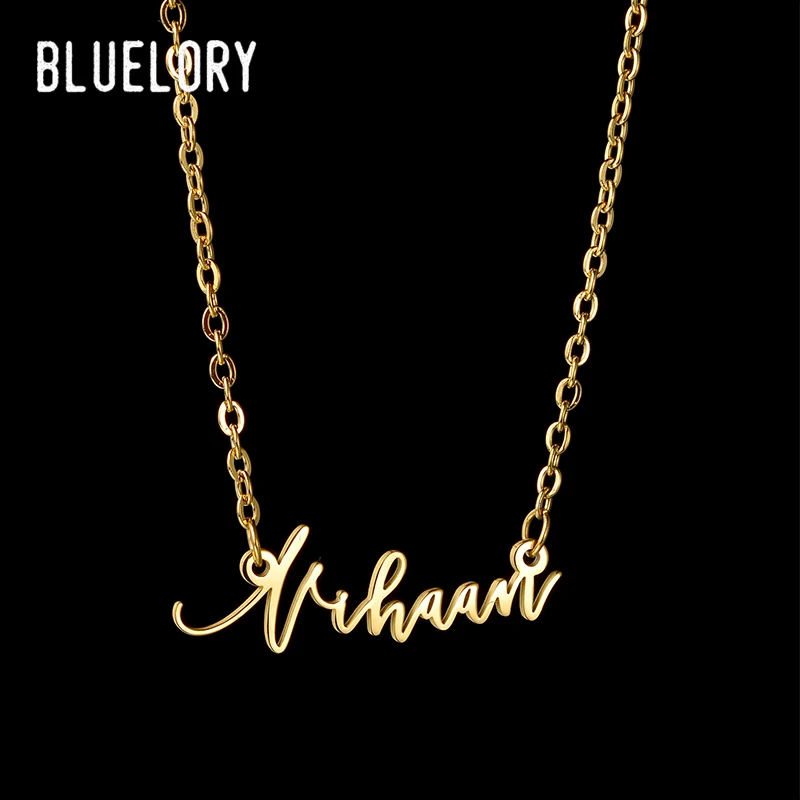 Bluelory Custom Fashion Name Necklace For Women Stainless Steel Personalized Simple Name Nameplate Pendant Necklaces Best Gift