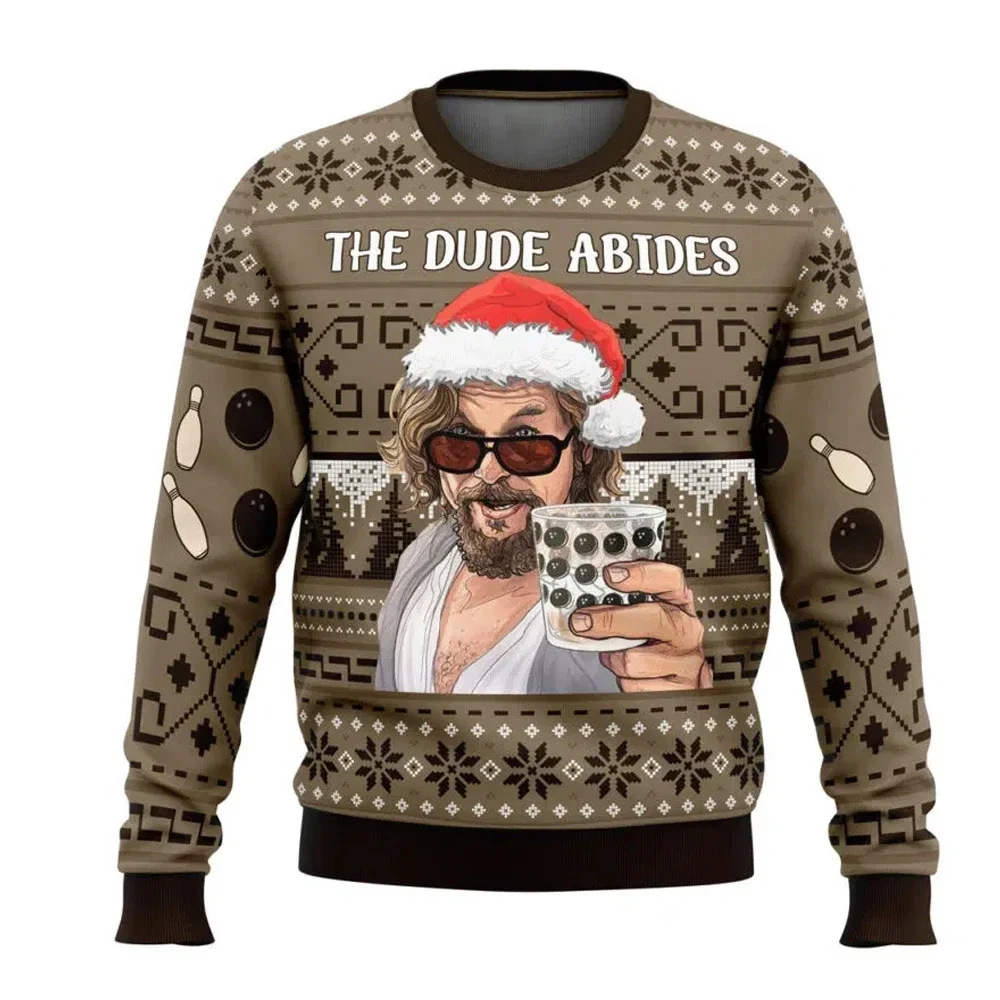 The Dude Abides The Big Lebowski ثلاثية الأبعاد مطبوعة قبيحة عيد الميلاد هوديي 2025 جديد عصري الرجال هوديي المرأة سترة رياضية