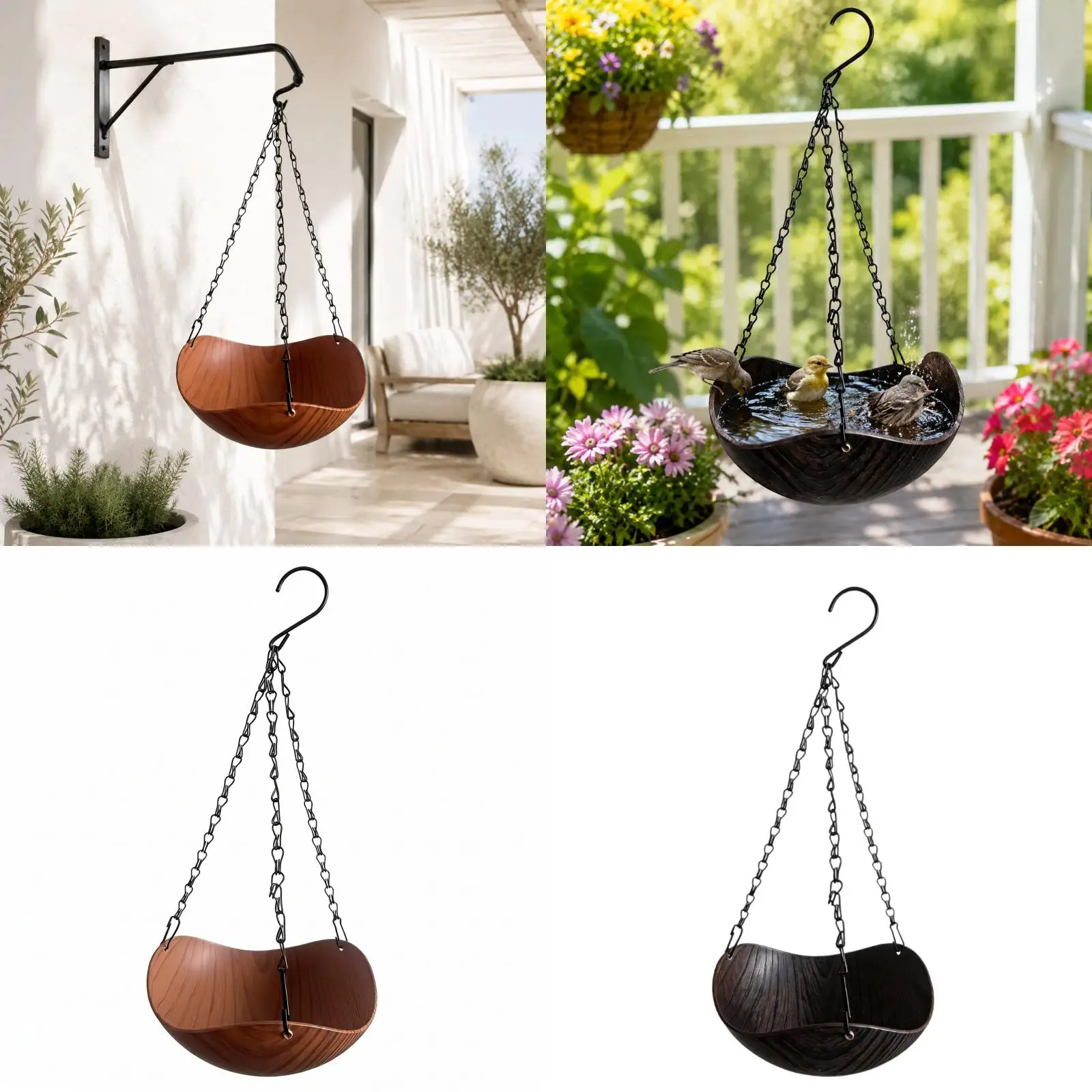 Outdoor Bird Bath Bowl with Rustproof Hanging Chain Bird Feeder Garden Supplies for Backyard Birds