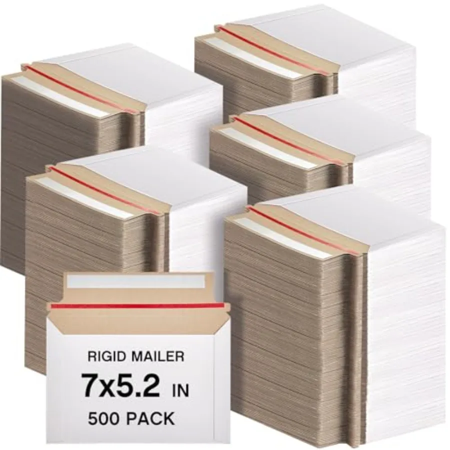 

500 Pcs 7 x 5.2 Inch Rigid Photo Mailers with Self-adhesive Cardboard Card Shipping Envelopes Bulk for Document White