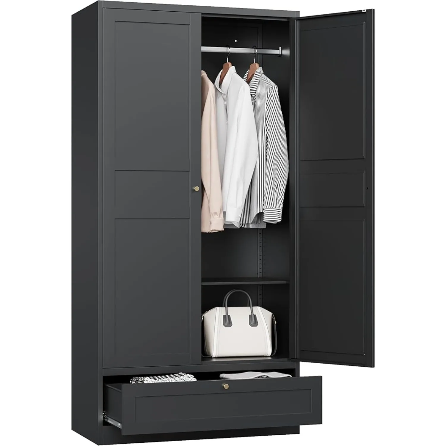 Wardrobe Closet with Drawer, 2 Doors Clothes Cabinet, 72