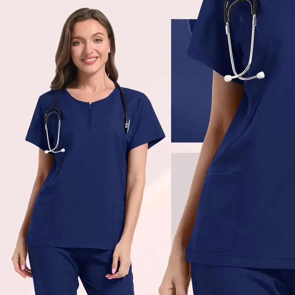 Effen kleur elastische stof Scrubs tops met lange mouwen scrubbroek jogger Tandheelkundig apotheek laboratorium operatiekamer werkuniform