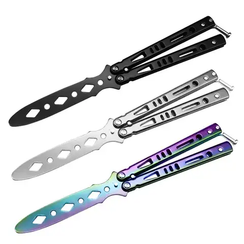 Bilashmart Foldable Butterfly Knife Portable Transformable CSGO Blunt Balisong Pocket Trainer Survival Knife Training Tool For Outdoor Game