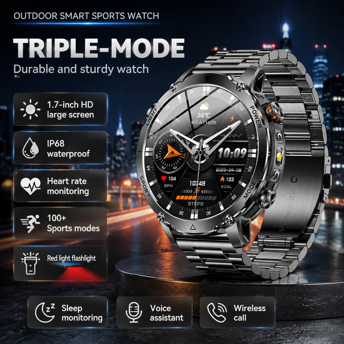 LIGE TANK Ultra Smart Watch 1400mAh Battery Military 10ATM Waterproof Heart Rate Flashlight Sports Bracelet Smartwatch Men Lady