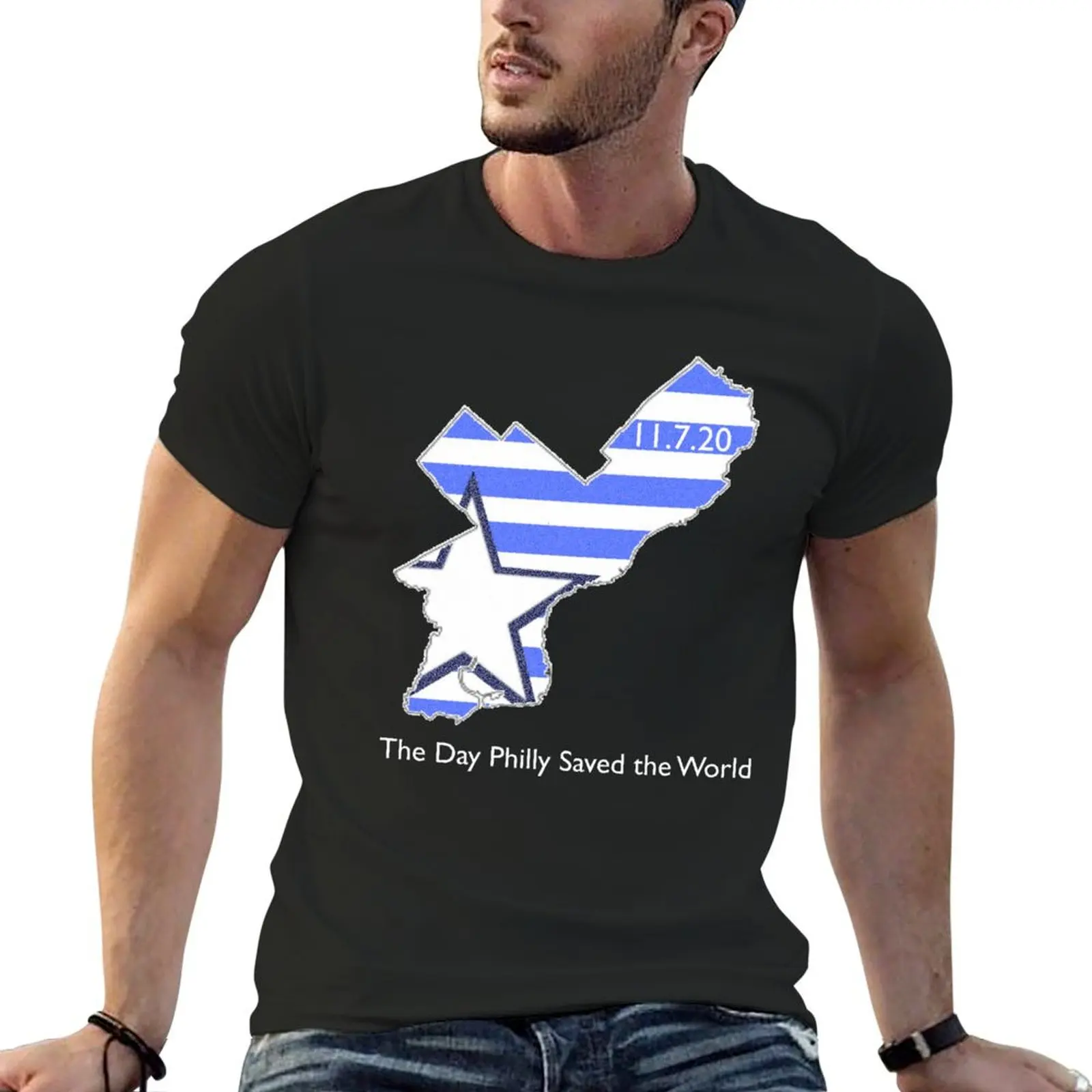 The Day Philly Saved the Word (Blue Stripe-White Text) T-Shirt Blouse customs design your own plain black t shirts men