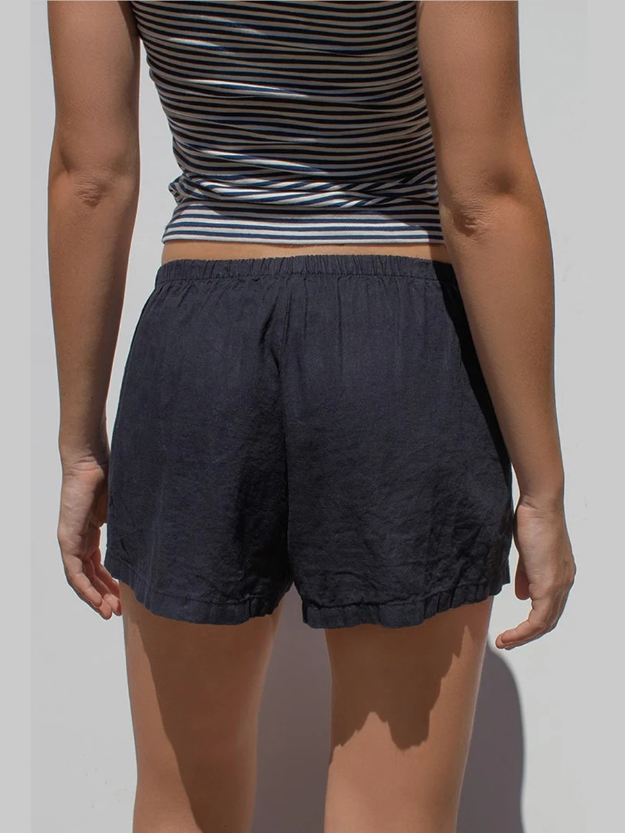 여성용 줄무늬 신축성 허리 미니 반바지, 단색 라운지 반바지, 캐주얼 여름 반바지