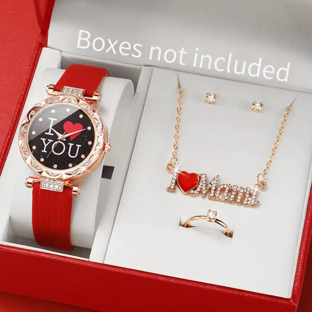 

5 шт./комплект, женские кварцевые часы с кожаным ремешком