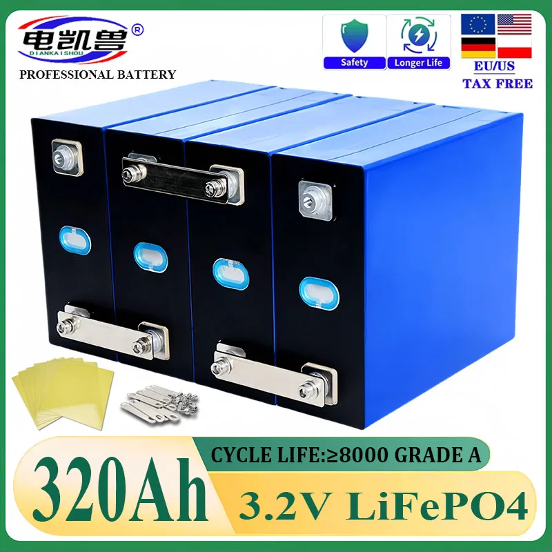 Brand New Lifepo4 Battery 320AH 3.2V 8000 Cycles Rechargeable Batteries DIY 12V 24V 48V RV EV Boat Golf Cart Yacht Van Cell Pack