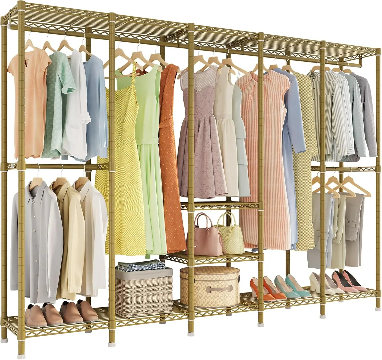 

Heavy Duty Garment Rack, 93.3"W x 15.7"D x 75.4"H, Gold, Holds 1400 lbs