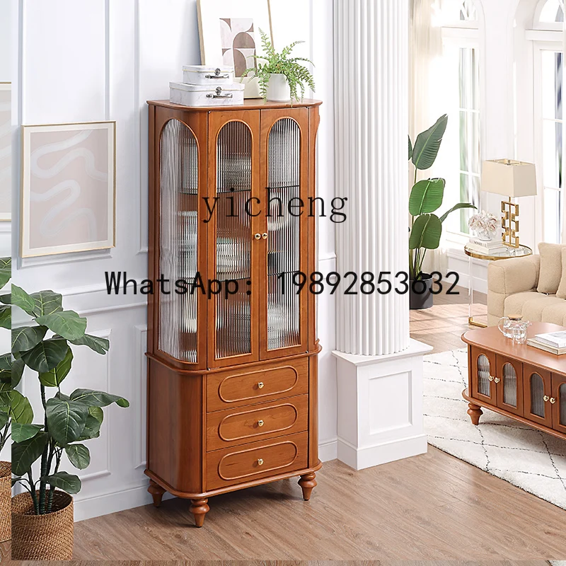 ABC  solid wood wine cabinet retro  display cabinet light luxury cream style living room decoration cabinet