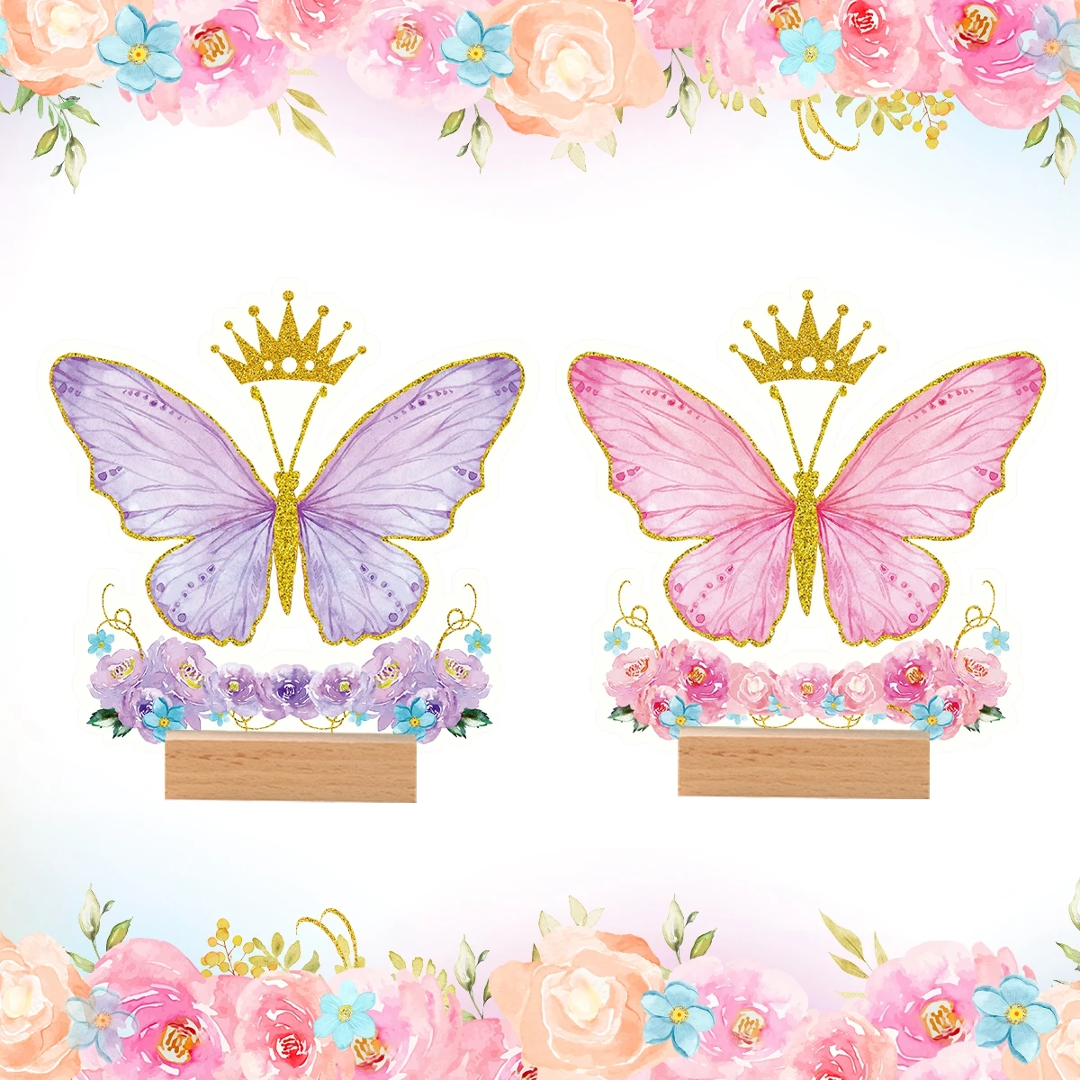 Pink Purple Butterfly Acrylic Ornaments Spring Theme Birthday Party Decor Kids Favors Gifts Pendant Girls Baby Shower Supplies