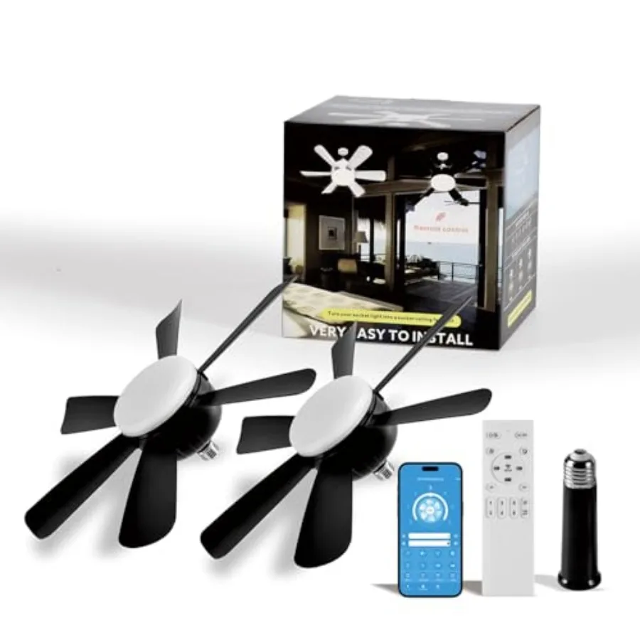 

Потолочный вентилятор-светильник с LED-подсветкой 18 дюймов, управление через приложение, лампа E26, с пультом ДУ и регулировкой яркости, 3 цвета, 3000K-6500K