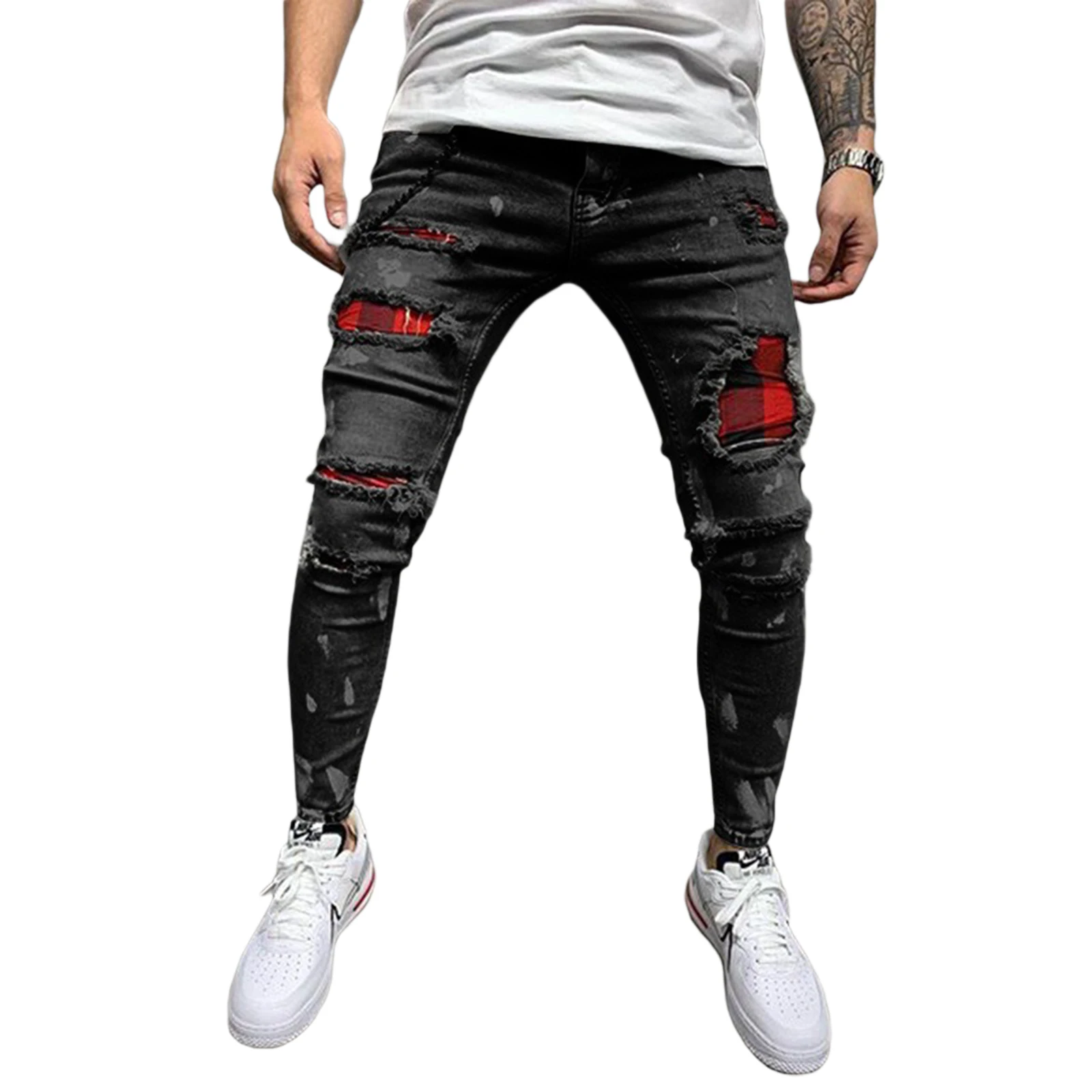 Men s Distressed Slim Denim Pants Stretch Ripped Distressed Fit Jeans Ripped Destroyed Holes Vetro 90 s Skinny Jeans