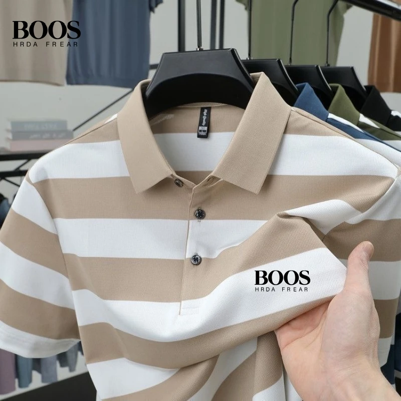 New Summer High-Quality Striped Short-Sleeved Polo Shirt for Men, Fashionable and Casual, Breathable