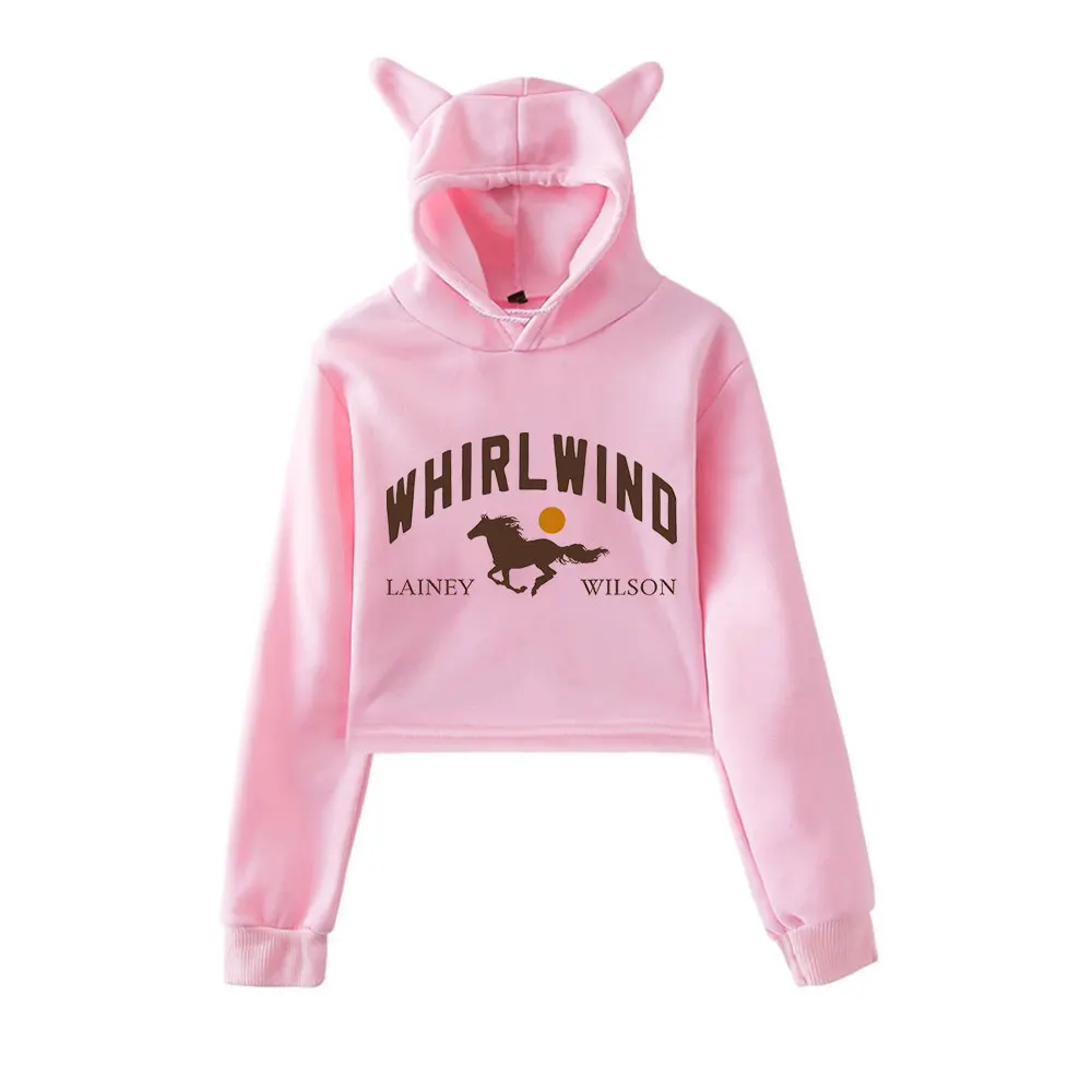 

Lainey Wilson Merch Whirlwind Cat Ear Hoodie Women Long Sleeve Sweatshirts Casual Streetwear Crop Tops