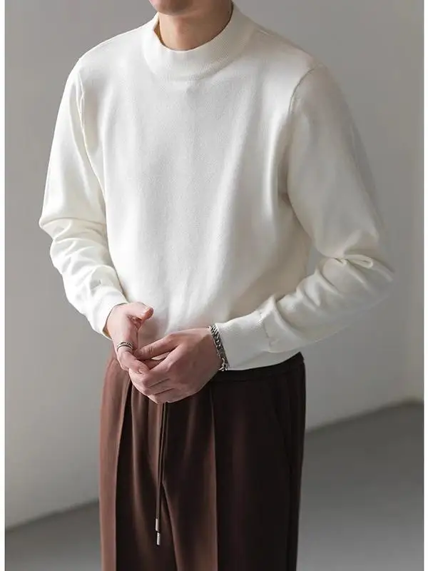 

Корейский мужской свитер-поло Slim Fit из трикотажа, однотонный, с длинным рукавом, зимний, модный, для молодежи, придающий энергию