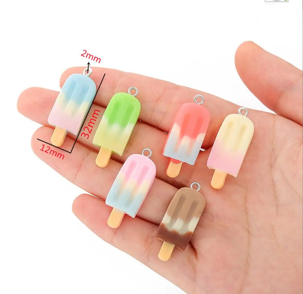 100pcs Charms Summer Ice Cream Popsicle Ice Icicle Lolly Pendant Craft  Handmade Jewelry DIY For Earrings Necklace 32*12mm F0549